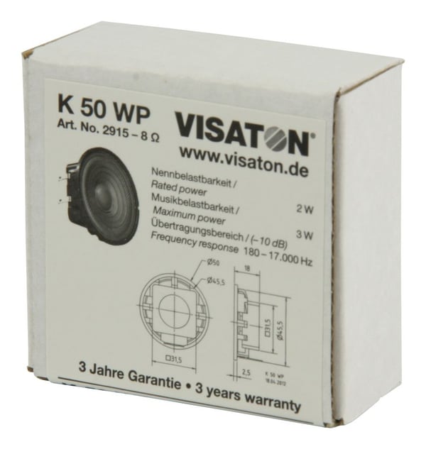 Visaton VS-K50WP, 1.0 kanaler, 2 W, 180 – 17000 Hz, 8 O, Svart