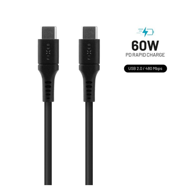 FIXED - USB-kabel - USB-C (hann) til USB-C (hann) - USB 2.0 - 1.2 m - USB Power Delivery (60W) - svart