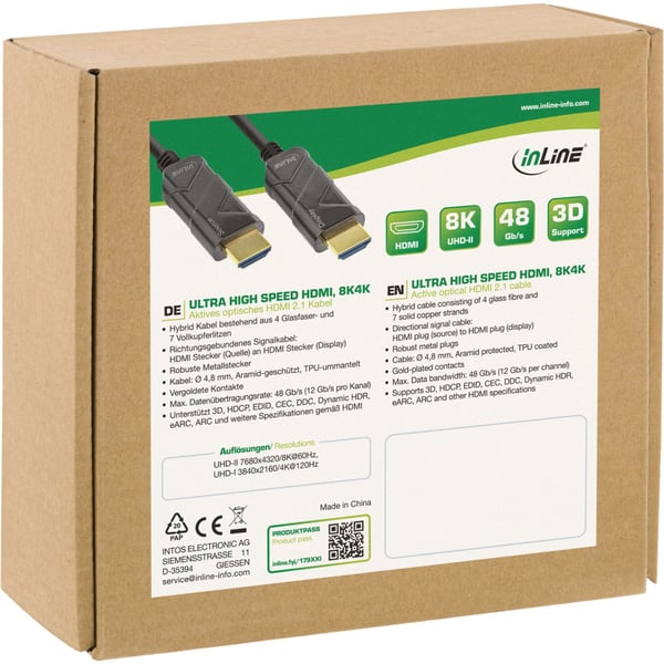InLine HDMI 8K4K AOC-kabel, svart - 20m