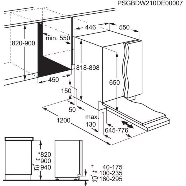 AEG FSE73527P, Fullstendig innebygget, Slimline (45 cm), Hvit, 1,5 m, 1,5 m, 1,5 m