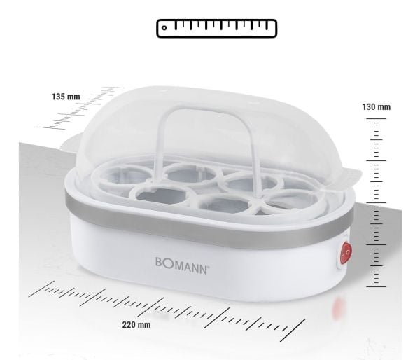 Bomann EK 5022 CB, 6 munaa, Hopea, Läpinäkyvä, Valkoinen, 400 W, 230 V, 50 Hz, 220 mm