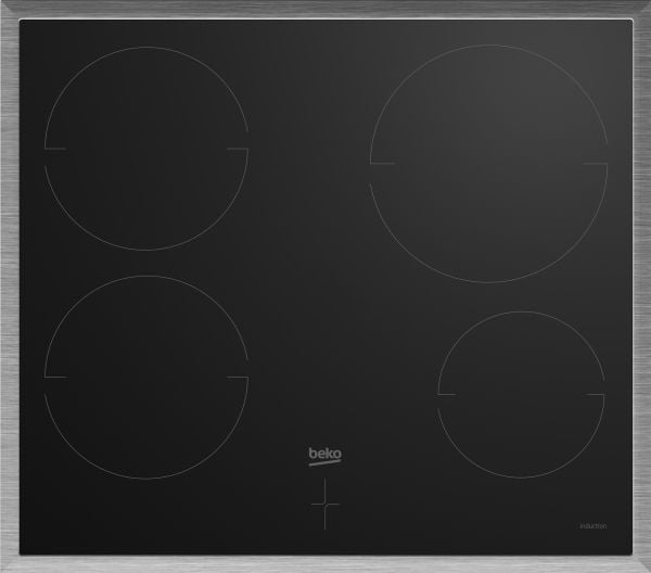 Beko BBUM12341XE, Sonebasert induksjon, 4 zone(s), Glass, Svart, Berøringskontroll, Rund