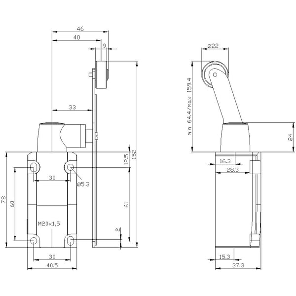 Siemens 3SE51120LH561AK8 3SE5112-0LH56-1AK8 Pysäytyskytkin 6 A Keinutanko, metallitanko, muovirulla IP66, IP67 1 kpl