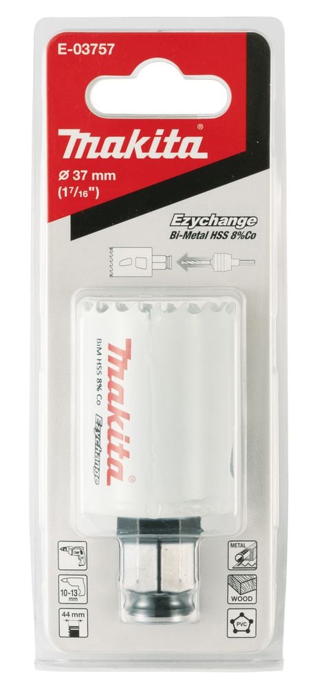 Makita E-03757, Single, Borr, Stål, Gjuten aluminium, Plast, Trä, Rostfritt stål, Vit, Bimetall, 4,4 cm