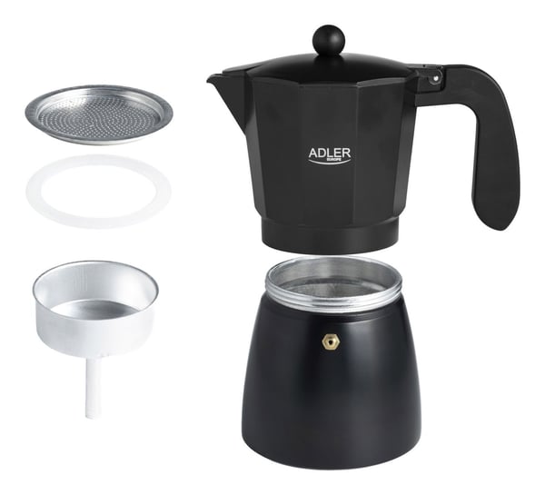Adler AD 4429, Mokkagryte, 0,52 l, Svart, Aluminium, 9 kopper, Malt kaffe