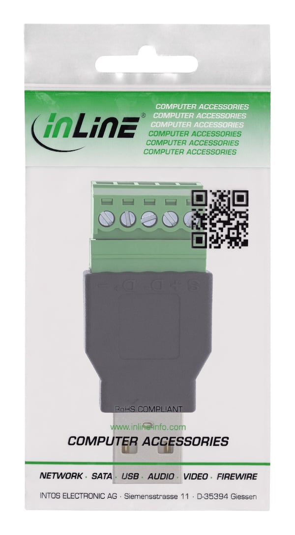 InLine 92504A, Svart, Grön, Hane/Hona, Rak, 26/16, 300 V, 10 mO