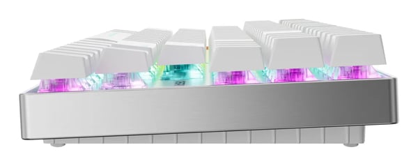CHERRY MX 8.2 Pro TMR Wireless, Ledning & Trådløs, USB + RF Wireless + Bluetooth, Magnetic-mechanical key switch, QWERTY, RGB LED, Sølv, Hvit