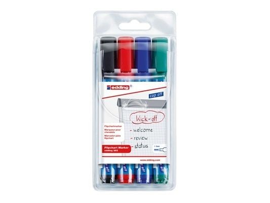 edding 383 flipchart - Markering - för flipdiagram - svart, röd, blå, grön - vattenbaserat bläck - 1-5 mm (paket om 4)