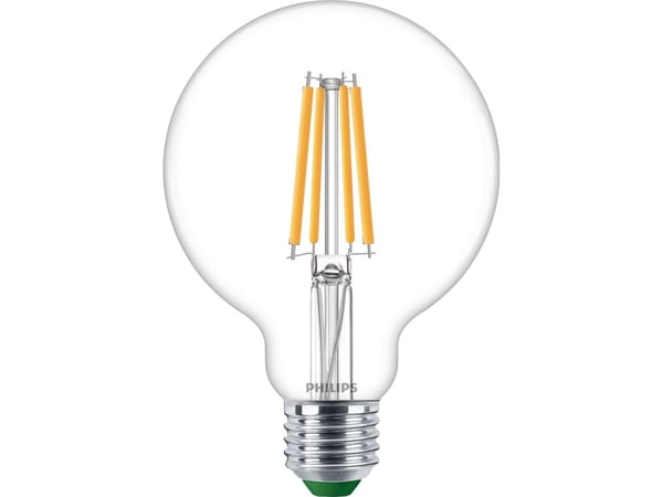 Philips - LED-glödlampa med filament - form: G95 - klar finish - E27 - 4 W (motsvarande 60 W) - klass A - varmt vitt ljus - 2700 K