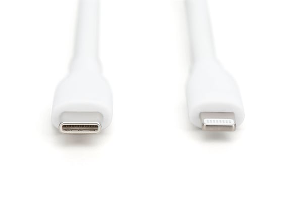 Digitus AK-600110-010-W, 1 m, Lightning, USB C, Uros, Uros, Valkoinen