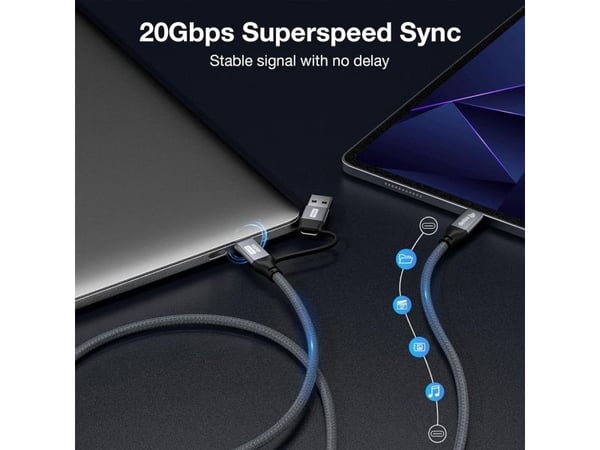 Equip 128431, 1 m, USB A/USB C, USB C, USB 3.2 Gen 2x2, 20 Gbit/sek, Sortera