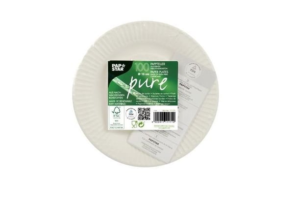 Papstar 11171, Tallrik, Rund, Kartong, Vit, Monokromatiskt, 100 styck
