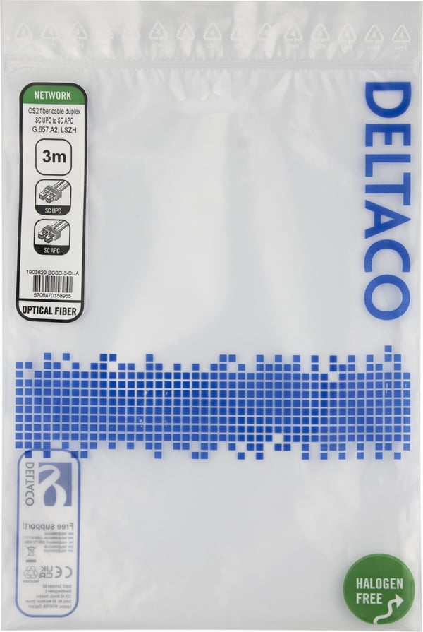 DELTACO - Nettverkskabel - SC/UPC-enkeltmodus (hann) til SC/APC-enkeltmodus (hann) - 3 m - 3 m - fiberoptisk - dupleks - 9 / 125 micron - OS2 - hal...