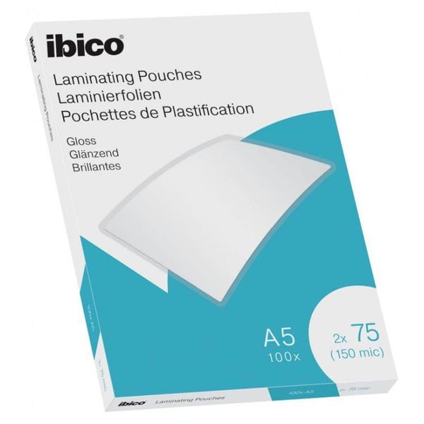 Ibico skinnende A5 lamineringslommer 75 mikron krystallklare - (100 stk.)