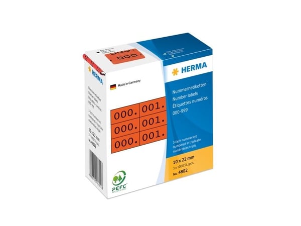 HERMA - Svart, rød - 10 x 22 mm 3000 etikett(er) (1000 ark x 3) selvklebende nummeretiketter