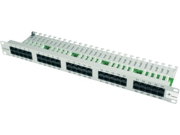 Telegärtner ISDN/Telephone Patch Panel MPPI50-H - Koblingspanel - UTP - RJ-45 X 50 - lysegrå, RAL 7035 - 1U - 19"