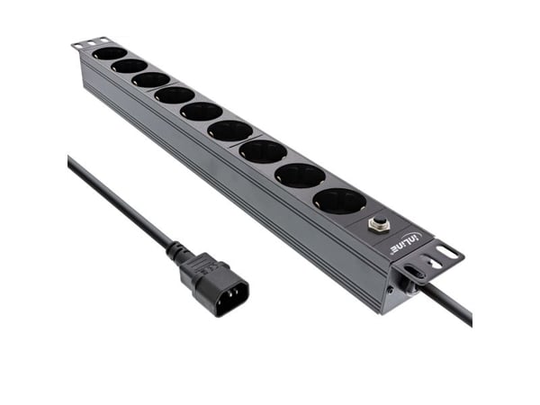 InLine 16429S, 9 AC-utganger, C14 kopling, IEC 320, 2500 W, 1,5 mm², C14 kopling, Svart