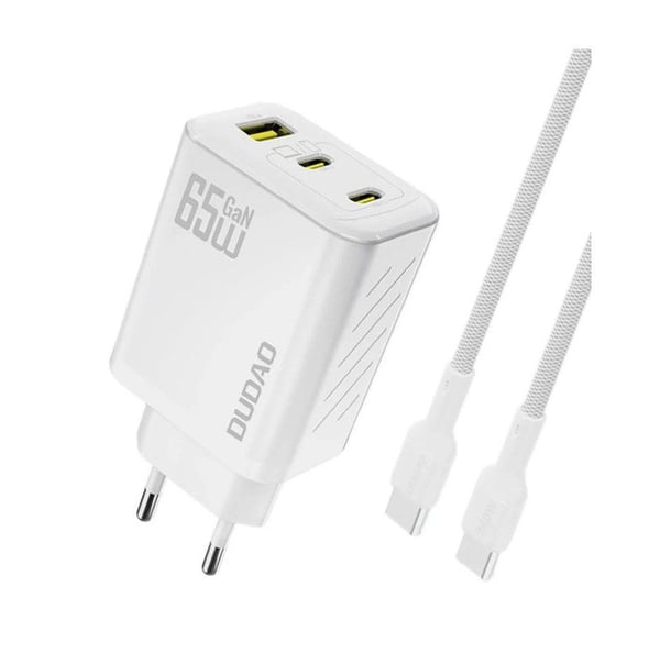 Nettlader Dudao A29C 65W GaN + USB-C-kabel - hvit