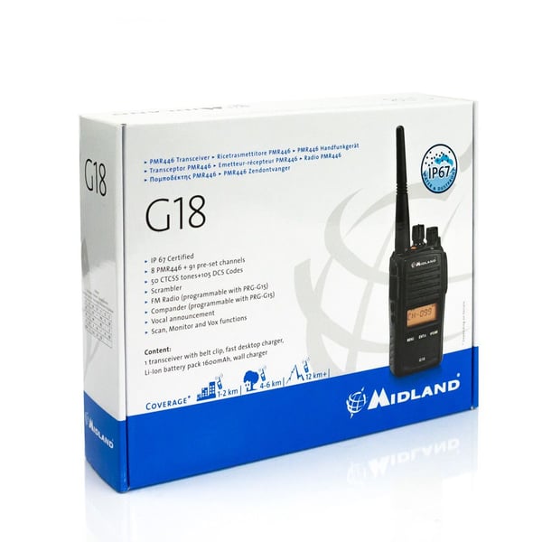 Midland G18 komradio PMR446 8 kanaler IP67, svart