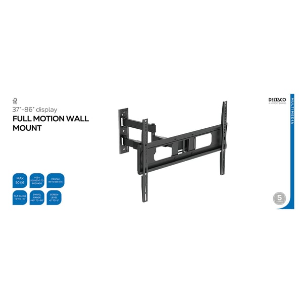 Deltaco ARM-460-2, 2,18 m (86"), 100 x 100 mm, 400 x 400 mm, -10 - 3°, -90 - 90°, musta