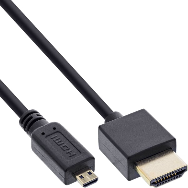 InLine - HDMI-kabel med Ethernet - HDMI hann til micro HDMI hann - 30 cm - trippel isolasjon - svart - støpt, 4K-støtte (17533D)