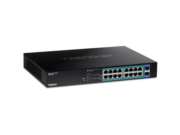TRENDnet TPE TG182 - Switch - 16 x 10/100/1000 (PoE+) + 2 x SFP - rackmonterbar - PoE+ (240 W) - TAA-samsvar