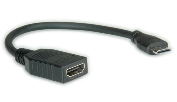 Roline - HDMI-kabel med Ethernet - 19 pin mini HDMI Type C hann til HDMI hunn - 15 cm - skjermet - svart