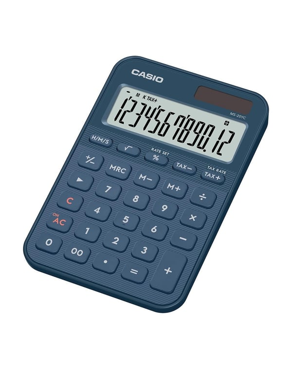 Casio MS-20YC, Skrivbord, Grundläggande, 12 siffror, Batteri/solcell, Marinblå