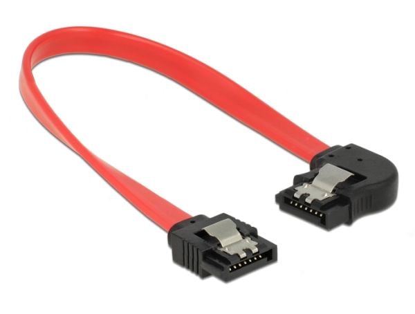 Delock - SATA-kabel - Serial ATA 150/300/600 - SATA (hane) till SATA (hane) - 20 cm - sprintlåsning, vänstervinklad kontakt - röd