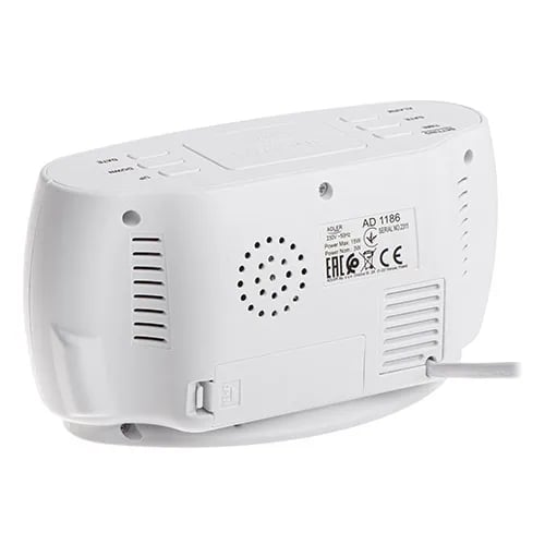 Adler AD 1186W, Digitaalinen herätyskello, Ovaali, musta, Valkoinen, Summeri, LED, Valkoinen