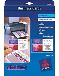Visitkort Avery C32028-25 hvid blank 85x54 mm til inkjetprinter 240g - (8 stk. x 25 ark)