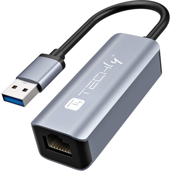 Techly IDATA USB-ETGIGA-AA, trådbunden, USB 3.2 Gen 1 (3.1 Gen 1) Typ-A, 10,100,1000 Mbit/s, svart, silver, aluminium, USB