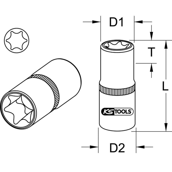 KS Tools 918.1276, Pistorasia, 1/2", 1 pää(t), Kromivanadiini-teräs, DIN 3120, ISO 1174, 38 mm