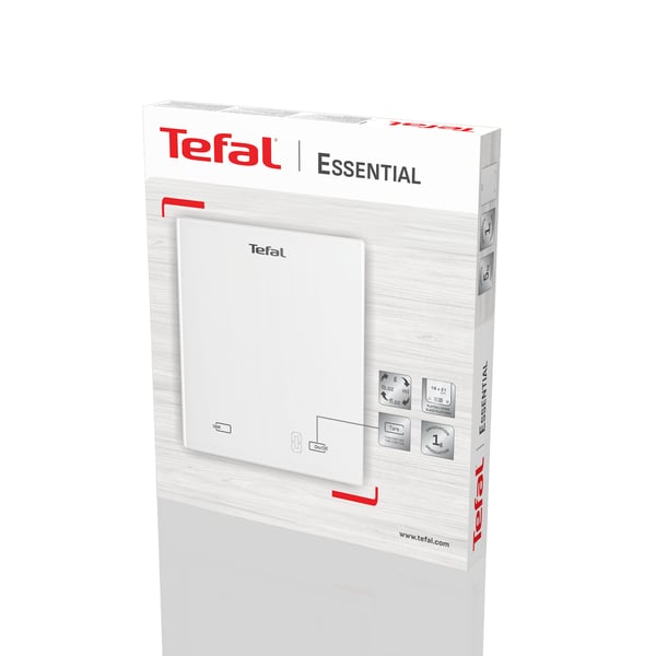 Tefal Essential BC5504V0, Elektronisk kjøkkenvekt, 5 kg, 1 g, Hvit, Herdet glass, Glass