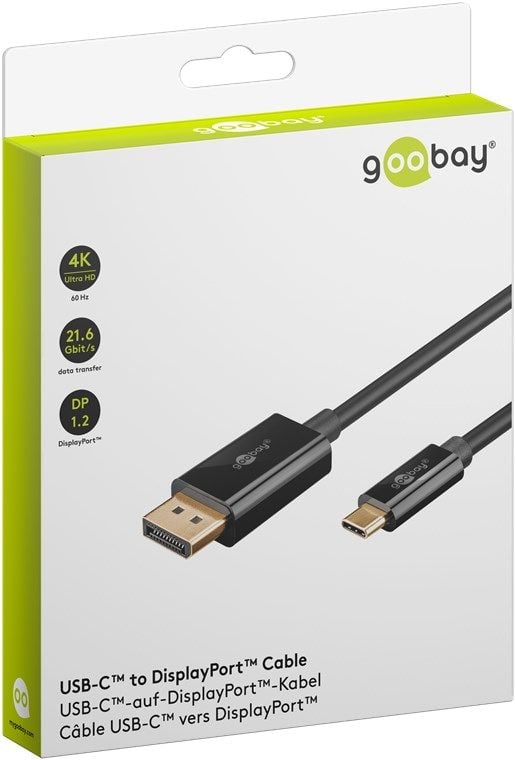 Goobay 75706 USB-C til DisplayPort-kabel, 3 m, 4K @ 60 Hz, svart