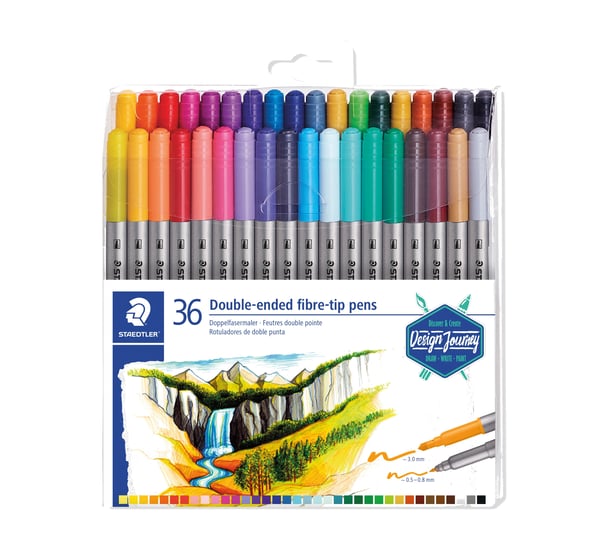 Fiberpenn STAEDTLER® 3200 duo, dobbel spiss - med 36 stk. assorterte farger