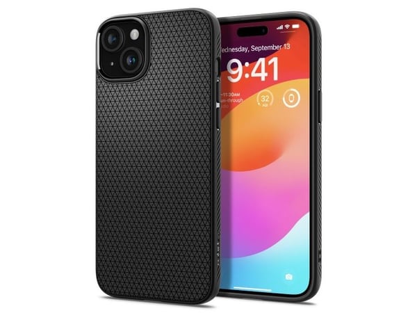 Spigen Liquid Air - Baksidesskydd för mobiltelefon - termoplastisk polyuretan (TPU) - mattsvart - för Apple iPhone 15 Plus