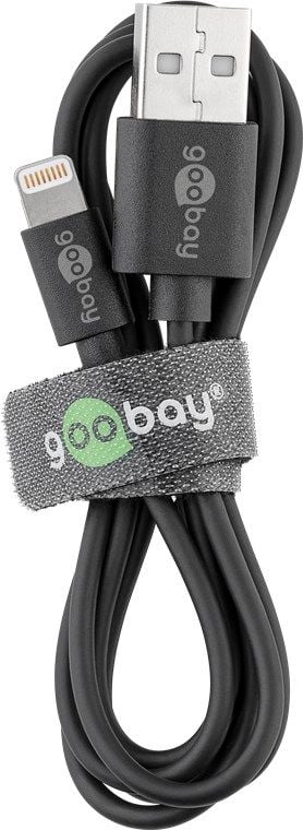 Wentronic Goobay USB-lataus- ja synkronointikaapeli, musta, 2 m - MFi lataus- ja synkronointikaapeli Apple iPhone/iPadille (musta) (72906)