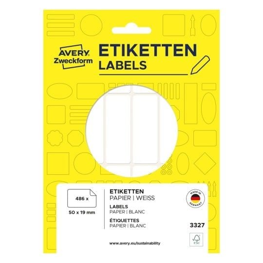 Avery Monikäyttöiset tarrat 3327 - Itsekiinnittyvä - valkoinen - 19 x 50 mm 486 kpl tarroja