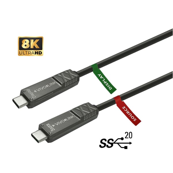 VivoLink - USB-kabel - 24 pin USB-C (hann) til 24 pin USB-C (hann) - USB 3.2 Gen 2 / DisplayPort 1.4 - 5 - 20 V - 10 m - svart