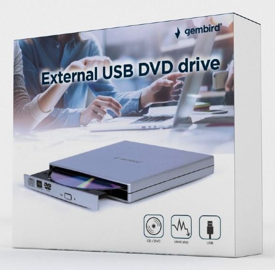 Gembird DVD-USB-021-SV, Silver, Front, Skrivbord, DVD±RW, USB 2.0, CD-DA, CD-R, CD-RW, DVD+R, DVD+R DL, DVD+RW, DVD-R, DVD-R DL, DVD-RAM, DVD-ROM, ...