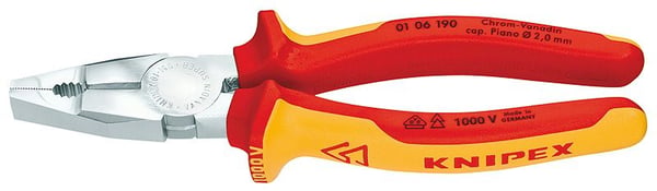 Knipex 01 06 160, Lineman-tång, Stötsäker, Dielektrisk, Kromvanadinstål, Plast, Orange, Röd, 55 mm
