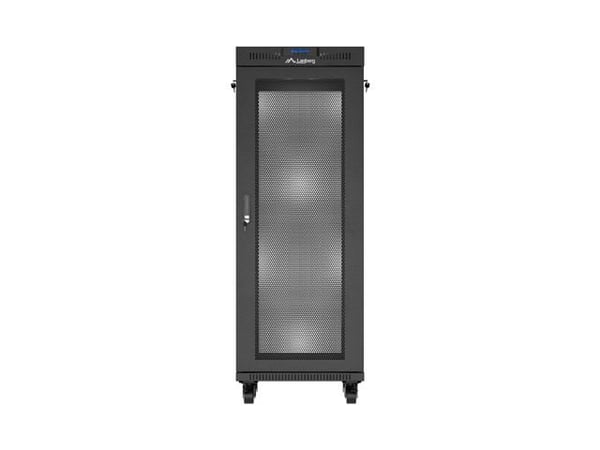 Lanberg FF01 series - Rack skåp - 600 x 600, platt paket, med nät dörr, LCD - med LCD-skärm, termostat, 2 kylfläktar - fristående, golvstående - sv...