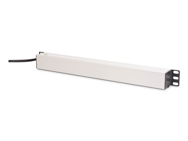 1U aluminium PDU, rackmontert, 7x sikkerhet + 1x utgang