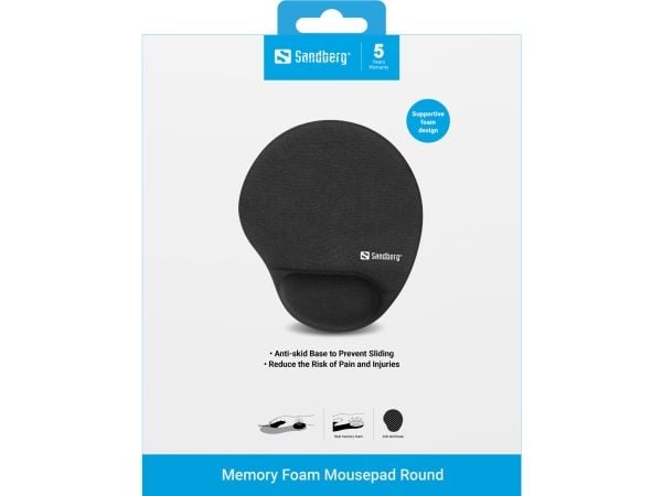 Sandberg - Musematte med håndleddsstøtte - memory foam, round