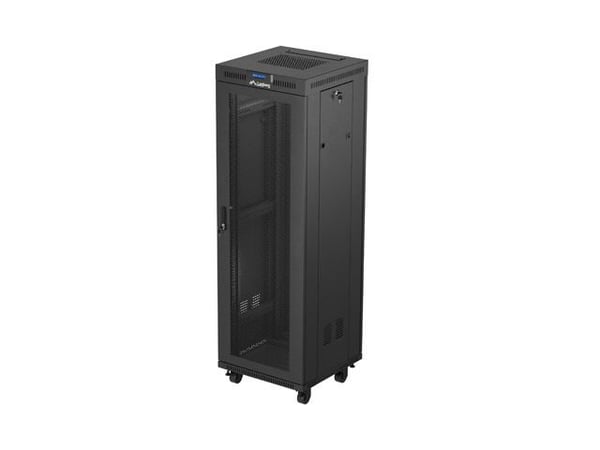 Lanberg FF01 series - Rack skåp - 600 x 600, platt paket, med nät dörr, LCD - med LCD-skärm, termostat, 2 kylfläktar - fristående, golvstående - sv...