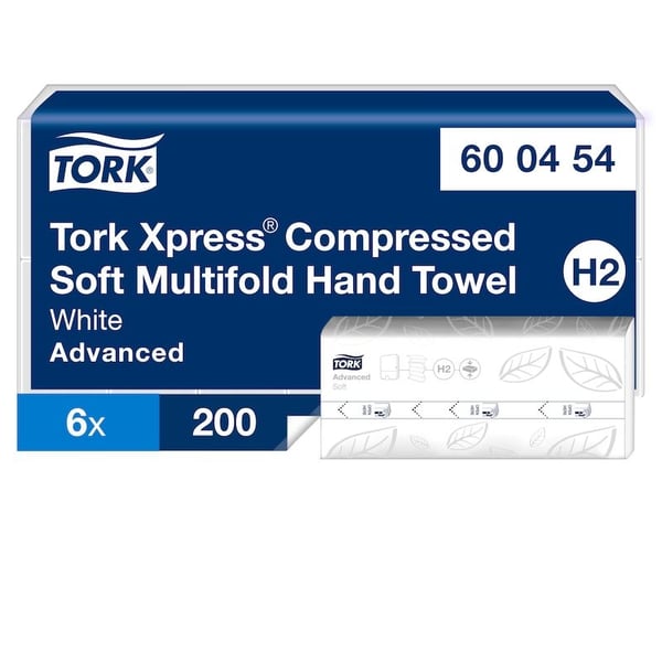 Tork Xpress® H2 Soft Multifold Komprimerade Handdukar, Vita - (6-pack x 200 ark/kartong)