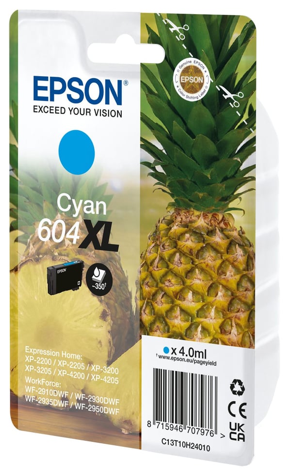 Epson 604XL - 4 ml - cyan - original - blære med RF/lyd-alarm - blekkpatron - for Expression Home XP-2200, 2205, 3200, 3205, 4200, 4205; WorkForce ...