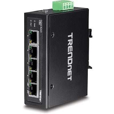 TRENDnet TI-G50 - Switch - ikke-styrt - 5 x 100/1000/10000 - DIN-skinnemonterbar, veggmonterbar - DC-strøm - TAA-samsvar