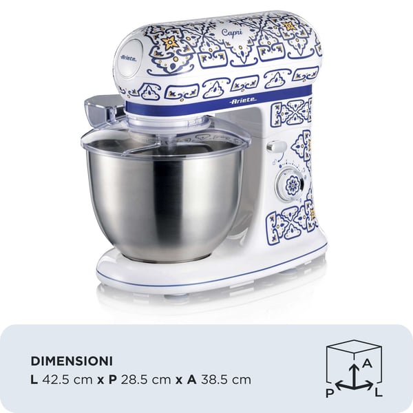 Ariete 1588/0C, Bordsblandare, Blå, Flerfärgad, Knådning, Blandning, 5,5 L, Roterande, Rostfritt stål